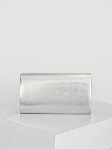 女士时尚简约金属丝装饰信封手拿包 PU 皮革晚宴手提包，适合婚礼、舞会和正式活动，派对包，高端链条单肩包/斜挎包 - 銀色 - 查看 5