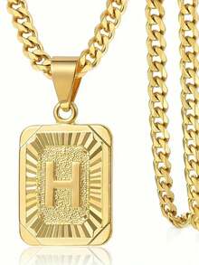 1 款定制字母方形吊坠项链，简约时尚的珠宝设计，专为男士打造的个性化项链。非常适合送给男朋友或父亲，适合节日、聚会和周年纪念等场合。采用镀金铜材质打造，散发奢华质感。 - 彩色 - 查看 22