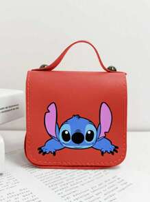 Sanrio Bolso de niña con estampado del personaje Stitch de Disney, bolso de mensajero casual y lindo estilo princesa para guardar maquillaje, artículos de cuidado de la piel, teléfono móvil, monedas y otros pequeños artículos, multiusos para el hogar, regalo, vacaciones y festivales como Halloween y Navidad