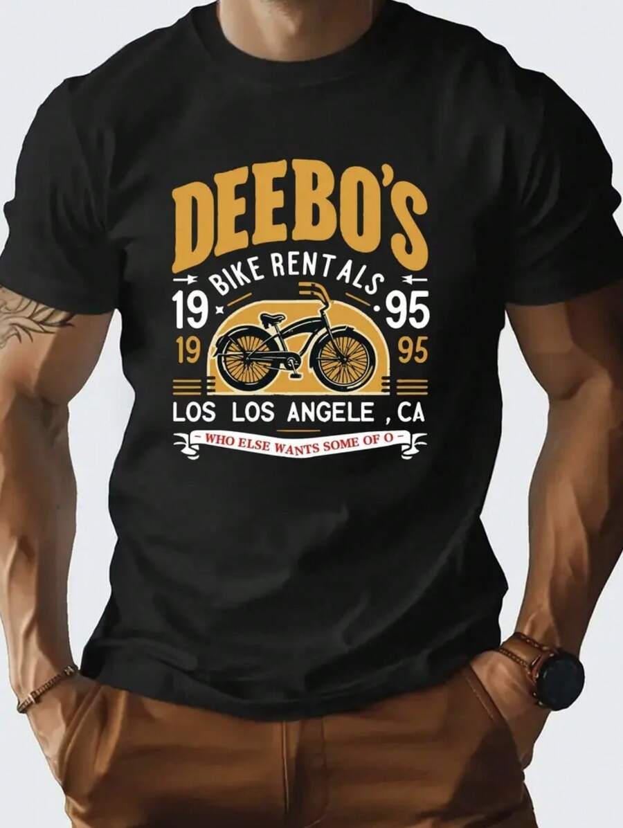 Men's Crew Neck T-Shirt Black Deebo's Bike Rentals 1995 Graphic Tee For Casual Wear - Black - View 1