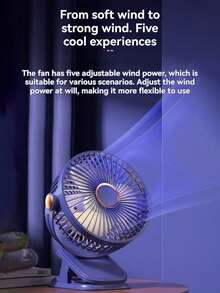 带夹子的便携式 LED 台扇，带夜灯的 USB 可充电个人风扇，可调节气流，适合露营、居家、旅行 - 室内外使用，LED 显示屏，小夜灯，500mAh