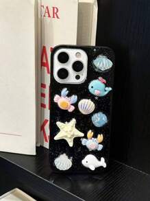 Cute Summer Seastar Whale Shell Pattern Pendant Epoxy Clear Phone Case Compatible With IPhone16 16 15 14 13 Pro Max 3D Epoxy Soft Cover Korea Girl Shell