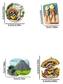 1pc 2025 New Authentic Mexican Street Guitar Mariachi Hat Raccoon | Fridge Magnet | Commemorative Souvenir Gift - 3D Magnetic Sticker Decoration, Ins Style Magnetic Sticker - Multicolor - View 3