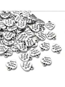 10pcs/20pcs/30pcs/60pcs/80pcs/100pcs Silver Heart & Letter "Made With Love" Pendant Charms For DIY Jewelry Crafting