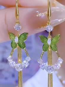 2pcs/Set 2025 Floral Tassel Butterfly Earrings, Fashion High-End Dangling Drop Earrings