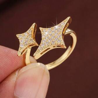 1 件简约四角星可调节设计方晶锆石女士戒指