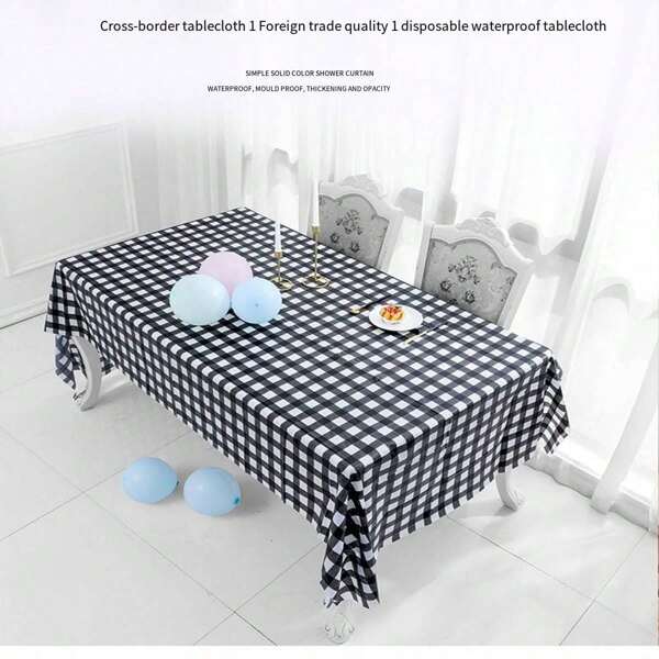 1/3pcs Thickened Waterproof Oilproof Party Tablecloth, Checkered Picnic Tablecloth, Cross-Border Black And White Checked Tablecloth, Thickened PEVA Disposable Birthday Party Dessert Table Tablecloth, New Eucalyptus Leaf Party Tablecloth, PEVA Party Decoration Disposable Birthday Tablecloth