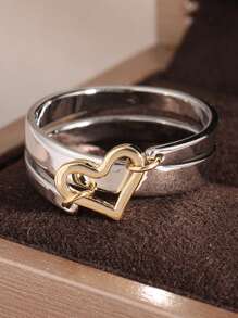 Minimalist Creative Gold Heart Spiral Embossed Silver Ring, Personalized Jewelry Accessory, Suitable For Women's Everyday And Party Wear