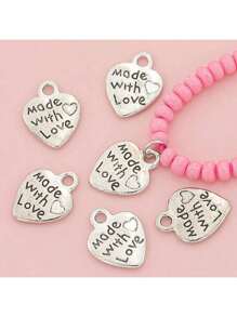 10pcs/20pcs/30pcs/60pcs/80pcs/100pcs Silver Heart & Letter "Made With Love" Pendant Charms For DIY Jewelry Crafting