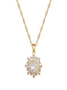 Elegante collar con colgante de copo de nieve con baño de oro de 18K y circonita cúbica - Cadena de dije lujosa para bodas, fiestas y uso diario, accesorio de fiesta | Accesorio elegante | Circonita