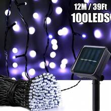 1 pieza 20/50/100/200 Luces LED solares para exteriores, luces de Navidad solares de cable verde, 8 modos de hadas destellantes, adecuadas para iluminación de escenario, árbol de Navidad, decoración de jardín, boda, camping al aire libre, decoraciones de Halloween para exteriores para jardín, patio, fiesta, Navidad, patio (Morado/Blanco cálido/Blanco/Multicolor)