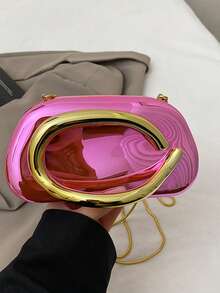 1件简约休闲复古优雅手提包，链条单肩斜挎包，适合派对，精致小巧钱包 - 粉色 - 查看 9