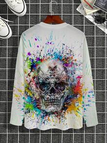 Men's 3D Printed Skull Graphic T-Shirt - Vibrant Colorful Streetwear Design, Breathable Regular Fit Round Neck, Machine Washable Casual Top, Cool Gift For Men, Streetstyle Clothing, Artistic Fashion, Comfortable Fabric, ﻿ - Multicolor - View 4