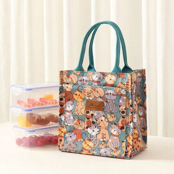 meetself Portable Non-Insulated Lunch Bag Oxford Cloth Large Capacity Animal Pattern Square Student Work Casual Lunch Box Bag Mom Bagback To School School Stuff Bag For School Lunch Bag For Women Picnic Accessories