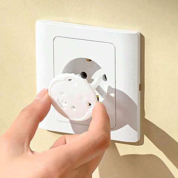 10pcs European Style Power Outlet Child Safety Cover, Cartoon Bear 2 Hole Outlet Protector, White And Transparent Colors