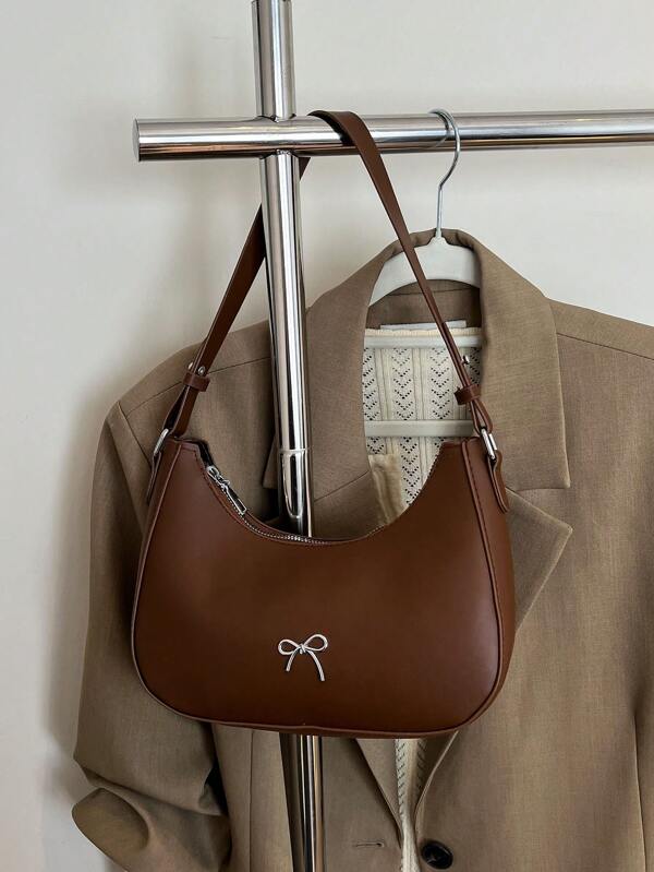 Bolso de hombro en forma de media luna con decoración de lazo de unicolor y estilo retro simple, adecuado para compras, carteras, jóvenes, estudiantes universitarios, recién llegados y trabajadores de oficina. Son muy apropiados para oficinas, universidades, trabajo, negocios, ir y venir, actividades al aire libre, viajes y salidas