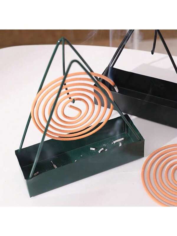 1pc/Set Elegant Iron Mosquito Coil Holder - Triangular Design With Spiral Incense Burner, Durable Home Decor Accessory For Sandalwood & , Black Metal Base