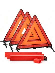 3 Pack Emergency Warning Triangles, Reflective Safety Triangle Kit For Vehicles And Roadside Emergencies - 1 - View 1