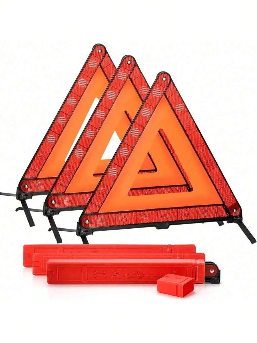 3 Pack Emergency Warning Triangles, Reflective Safety Triangle Kit For Vehicles And Roadside Emergencies - 1 - View 1