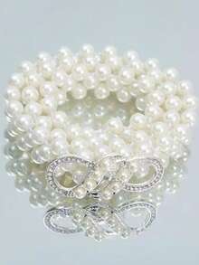 1件女士时尚INS百搭甜美弹力腰链连衣裙珍珠水晶水钻腰带婚礼新娘腰带性感伴娘服各种百搭腰饰 - 彩色 - 查看 10