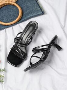 春夏新款时尚豹纹小猫跟凉鞋，百搭女士高跟鞋 - 黑色 - 查看 5