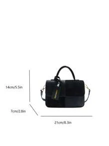 Winter New Fashion Classic Joker Women's Suede Bag, Stitching Fabric Design Burgundy Bag, Letter Pattern Decorative Design Handbag, Square Bag And Shoulder Bag Are All Suitable For Shopping. For Parties And Dates.