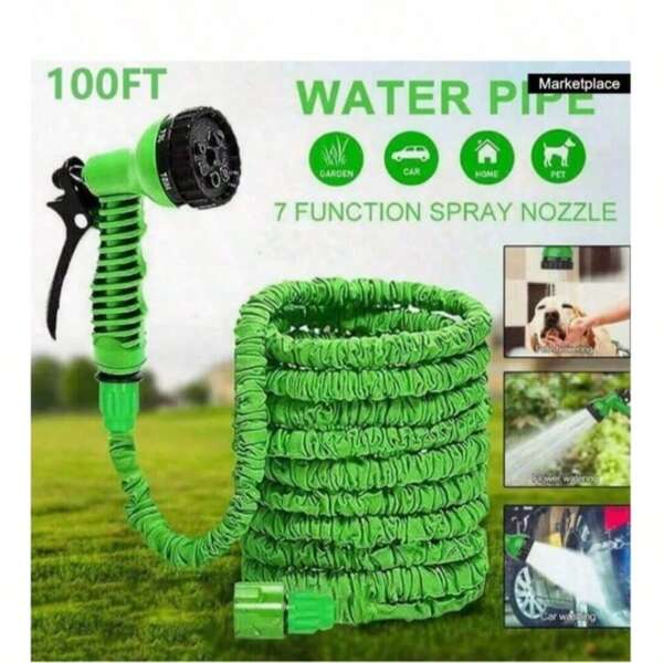 "Telescopic 50FT/100FT Garden Hose | Attached With High Pressure Car Wash Spray Gun Set | Magic Expansion Design+Adjustable Nozzle | 3/4 Inch In Diameter | ABS Material | Kink-Proof Hose | Dual-Purpose For Watering Flowers And Washing Cars"