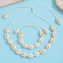 2pcs/Set Shells Natural Hand Knitting Chain Rope Girl Choker Bracelets Beach Holiday Jewelry Gift Adjustable