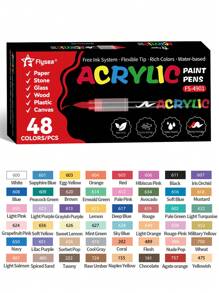 12/24/36/48/60/72/120/168/240pcs Set Acrylic Marker Pens, Acrylic Marker Brush Tip Mixed Color Set, Opaque Watercolor Pens For Art Students DIY, Suitable For Rock Painting, Calligraphy, Scrapbooking, Handwriting, Card Making, Black Card Paper, Stone Painting, Christmas Decoration, Wood, Plastic, Canvas