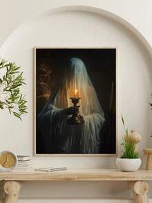 1 幅黑暗城堡趣味鬼魂阅读万圣节南瓜秋季海报帆布画墙艺术画家居装饰适用于客厅卧室浴室办公室和其他家居装饰，无框