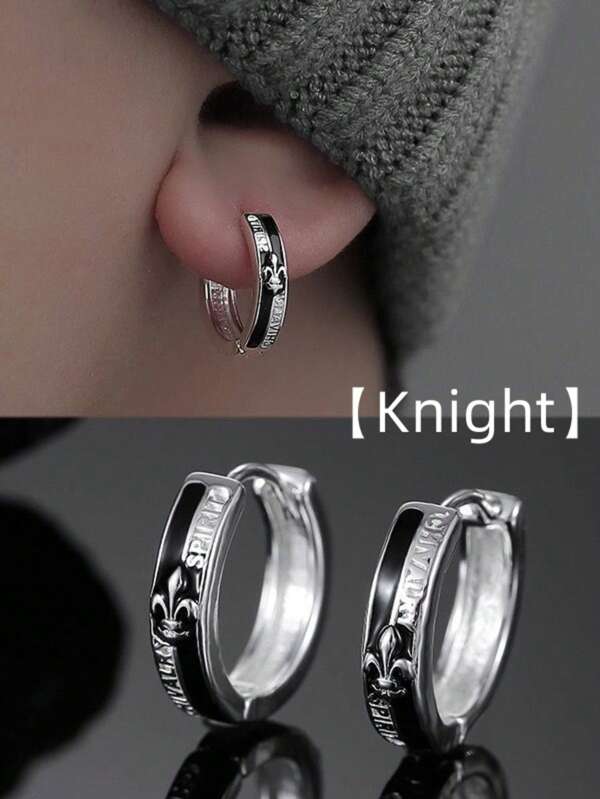 2pcs Men Fashion Knight Earrings, Stylish Hiphop Stud Earrings With Elegant Vibe, Suitable For Beach, Back To School
