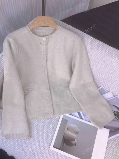 Women/Girls Casual Solid Color Long Sleeve Knitted Cardigan