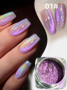 1 Pc Cat Eye Chrome Nail Powder, Chameleon Magnetic Powder, 9D Cat Eye Effect, Mirror Effect Pigment Powder, Color Changing, Rainbow Color. Very Suitable For Women'S Nail Art Design, Nail DIY, Holiday Gift - 彩色 - 查看 2
