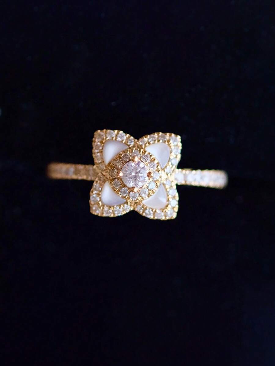 1 pièce Bague femme élégante en argent sterling S925 avec trèfle à quatre feuilles et zircone, design , convient pour le port quotidien, les vacances et les cadeaux de fête. Bijou