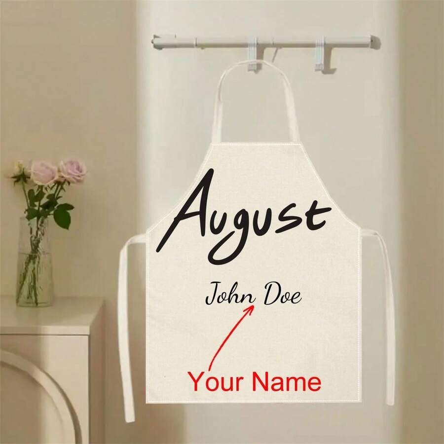 1 件 2D 平面印花 August 亚麻定制围裙，可定制名称 - 耐用透气的厨房围裙，适合家庭烹饪、烘焙和烧烤 - 时尚装饰厨房服饰、可爱的烘焙配件、烹饪爱好者的高品质必备品 - 米色 - 查看 1