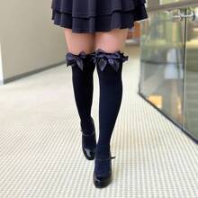 Women's Opaque Thigh Highs With Satin Ruffle Trim And Bow Cjtpuh2dian