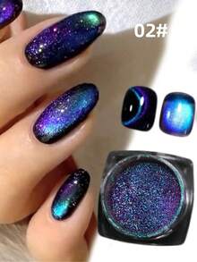 1 Pc Cat Eye Chrome Nail Powder, Chameleon Magnetic Powder, 9D Cat Eye Effect, Mirror Effect Pigment Powder, Color Changing, Rainbow Color. Very Suitable For Women'S Nail Art Design, Nail DIY, Holiday Gift - 彩色 - 查看 12