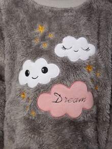 طقم ملابس للبنات: ملابس علوية كاجوال رمادية ذات طباعة سحابة فضفاضة مقترنة مع بنطلون نحيف ذو طباعة النجوم، للارتداء اليومي للأعمار 4-7 سنوات