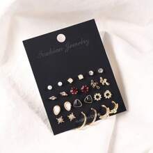 12 Pairs Of Women's Creative Triangular Leaf Geometric Earrings Set