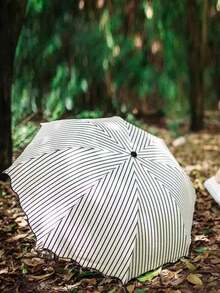 Fashionable Waterproof Striped Umbrella, Manual Folding Umbrella, Distinctive Waterproof Striped Umbrella With Lace Details - Durable Iron Frame, Easy To Clean In Rainy Days, Easy To Clean Sun Umbrella