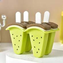 1 pieza Molde dividido en 4 compartimientos para helados con tapa, molde con forma de sandía/naranja/kiwi, molde casero para polos, herramienta de cocina para hacer helados con jugo o leche congelados