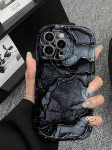 Funda de teléfono a prueba de golpes con textura de crema, borde ondulado y patrón de mármol compatible con iPhone 16/11/16pro/16plus/16promax/16e/15Promax/13/14/12/XS/XR/7G/8P, Galaxy S25/S25PLUS/S25 Ultra/A16/A36/A26/A56/A50/A12/A32/A52/A72/A51/A21S/A13/A14/S24/S24PLUS/S24Ultra,S22/A52/A53/A54/A55/, 11/12Pro/12/12X/13Pro/14Pro/15Pro/, 10/9/Note9/12c/Note11pro/Note8Pro, resistente al agua, a los golpes y a los arañazos, versión internacional, no la versión nacional - Negro - Ver 1