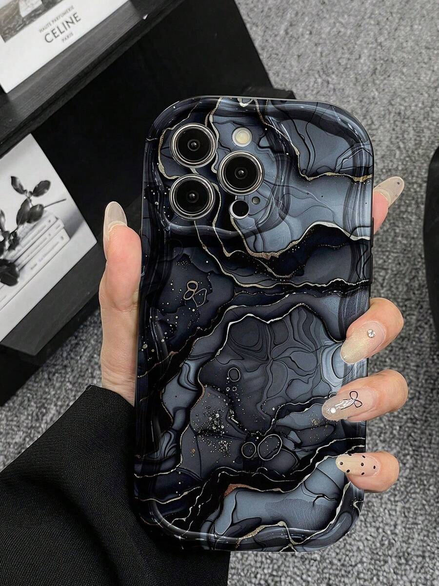 Funda de teléfono a prueba de golpes con textura de crema, borde ondulado y patrón de mármol compatible con iPhone 16/11/16pro/16plus/16promax/16e/15Promax/13/14/12/XS/XR/7G/8P, Galaxy S25/S25PLUS/S25 Ultra/A16/A36/A26/A56/A50/A12/A32/A52/A72/A51/A21S/A13/A14/S24/S24PLUS/S24Ultra,S22/A52/A53/A54/A55/, 11/12Pro/12/12X/13Pro/14Pro/15Pro/, 10/9/Note9/12c/Note11pro/Note8Pro, resistente al agua, a los golpes y a los arañazos, versión internacional, no la versión nacional - Negro - Ver 1