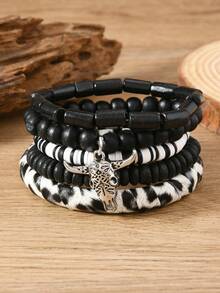 1pc Men's Western Cowboy Bull Head Bracelet, Simple Style Wrist Ornament - Silver - View 8