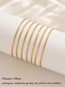 7pcs/Set Elegant Plated Gold Smooth 2mm Thin Bangle Bracelet Set, Suitable For Party, Daily Wear, Anniversary, Holiday Gift - Gold - View 10