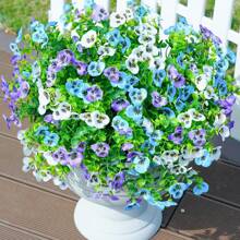 12pcs Vivid UV-Resistant Artificial Flower Bouquet - Realistic Artificial Leaves And Flowers, Suitable For Garden, Porch, Window Sill, Patio Decor - Maintenance-Free, Suitable For All Seasons And Holidays, Artificial Outdoor Flowers (4 Blue, 4 White, 4 Auto)