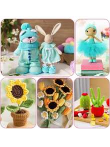 1 套 EDCUEBE7 钩针纱线套件，钩针工具套装带储物袋，初学者 DIY 手工套件，包括纱线、钩子、针、工艺用品、随机颜色和纱线包装 - 彩色 - 查看 6