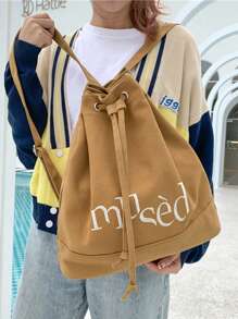 Mochila Saco com Cordão Estampa de Letra Casual na Moda, Mochila de Viagem e Férias