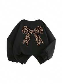 小女孩中大童小童卫衣可爱简约休闲印花长袖卫衣秋冬圆领卫衣女童卫衣长袖上衣 - 黑色 - 查看 3