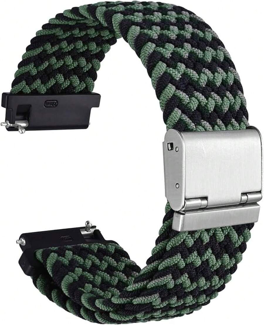Smart Watch Strap - Green Black (Silver Buckle) - View 1